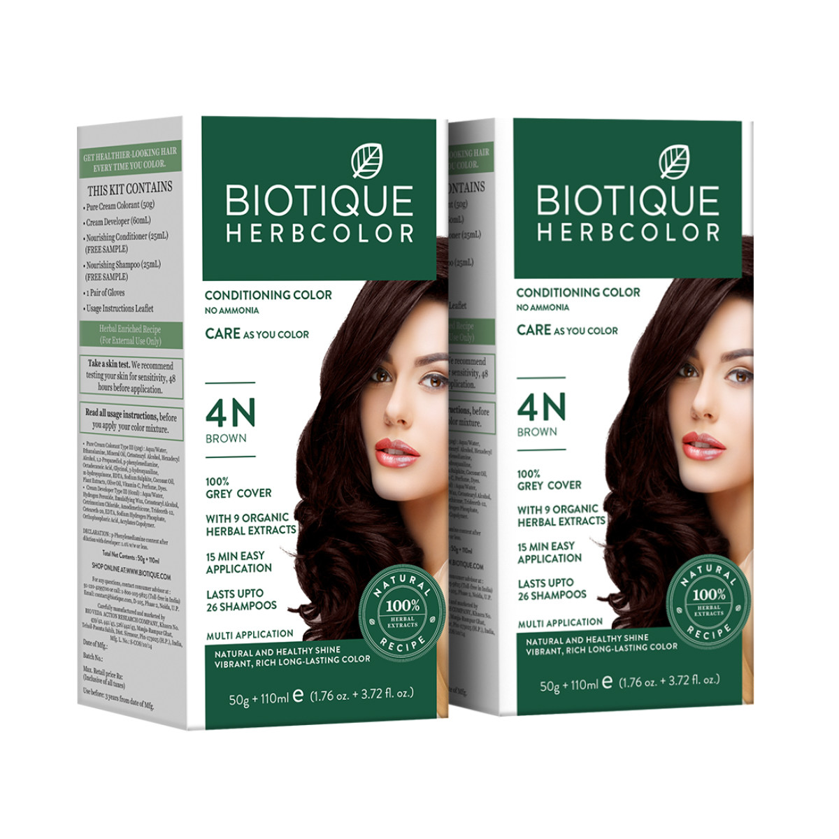 PACK OF 2-BIO HERBCOLOR 1N NATURAL BLACK 50 GM +110 ML